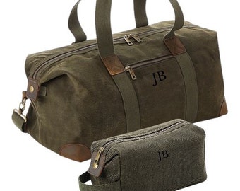 WAXED HERITAGE BAG Set Waxed Wash Bag and Holdall Canvas Leather Gentleman’s Waxed Duffle With Wash Bag Olive Green Weekender with wash bag