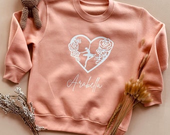 Personalised Jumper, Love for Ballet, floral design. Girls,