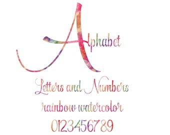 Rainbow Watercolor Alphabet Clipart, Letters and Numbers  Clipart Font (PNG Digital Download)
