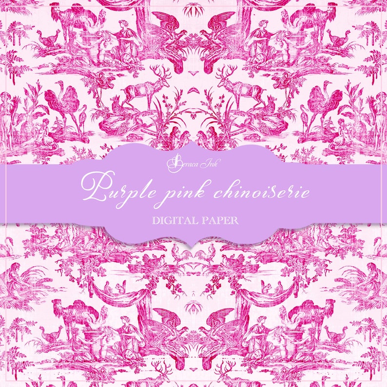 Purple pink chinoiserie digital paper, asian pattern, Chinese wallpaper, geisha paper, Japanese backdrop, fabric pattern, floral scrapbook image 8