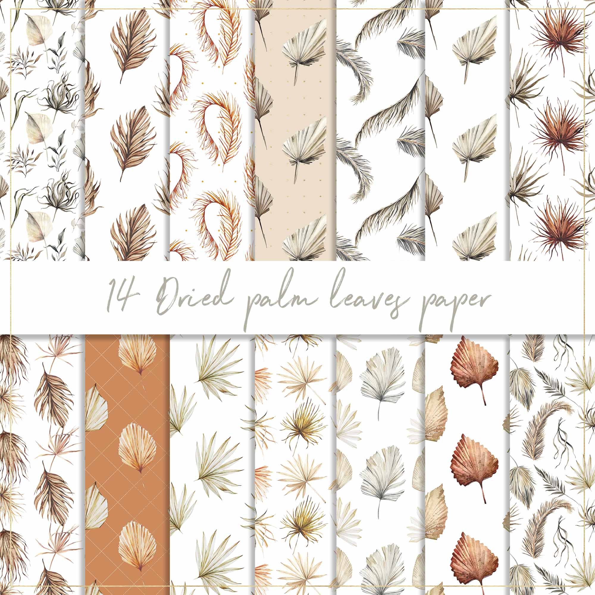 Dried Palm Leaves Digital Paper Seamless Pattern Bohemian | Etsy