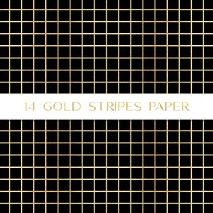 May include: Black and gold grid pattern with the text "14 GOLD STRIPES PAPER" in white.