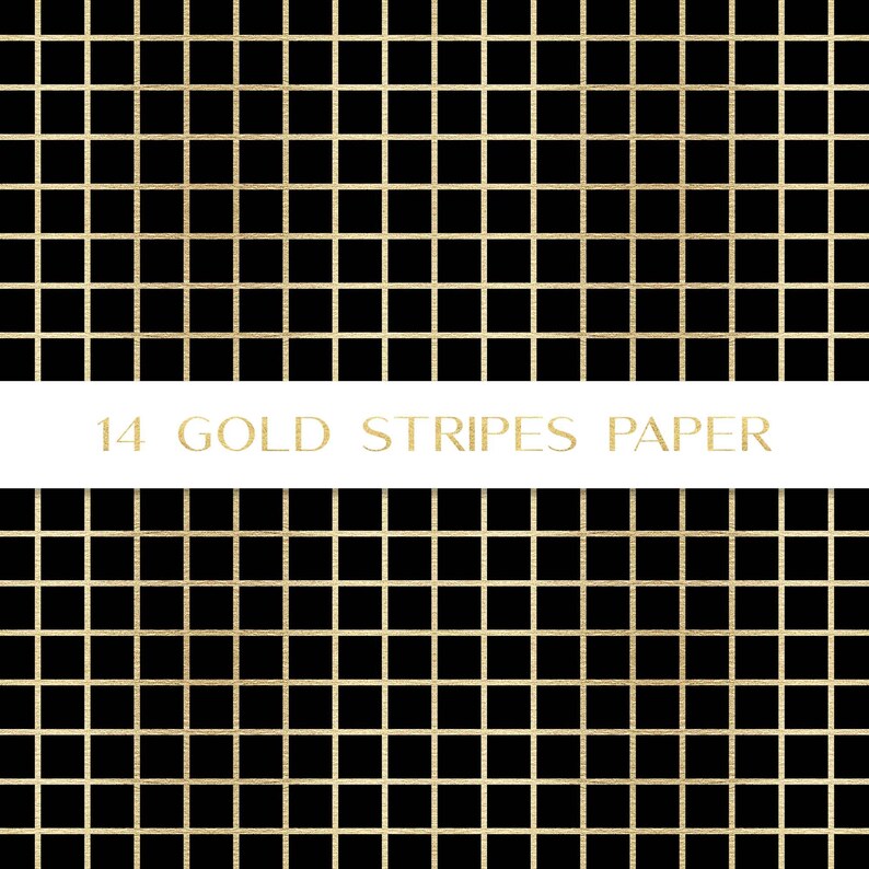 May include: Black and gold grid pattern with the text "14 GOLD STRIPES PAPER" in white.
