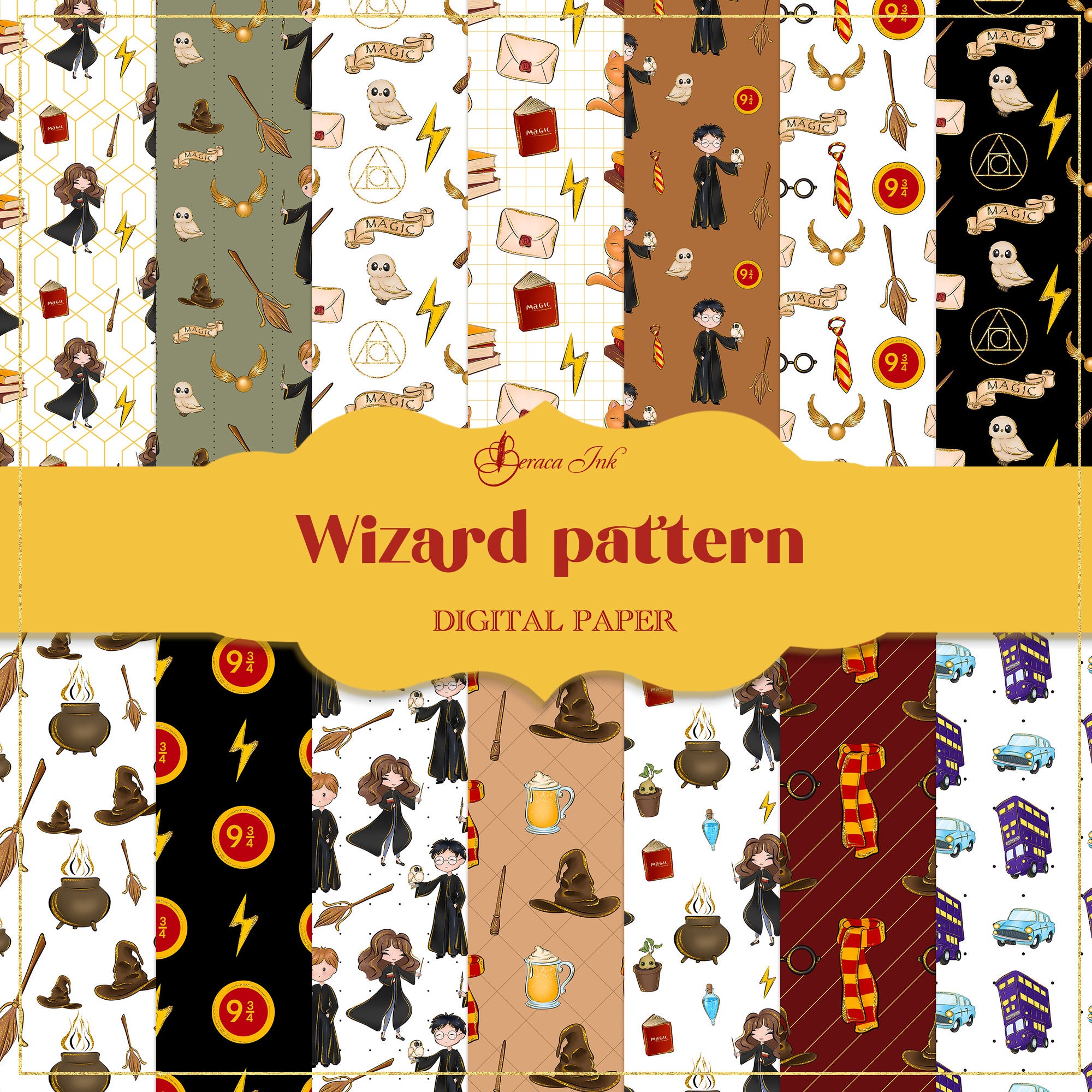 Wizard School Digital Paper, LETTER SIZE, Watercolor Junk Journal