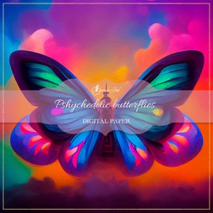 Psychedelic butterflies digital paper, colorful background, pink butterflies scrapbooking, rainbow butterfly paper, junk journal supplies image 8