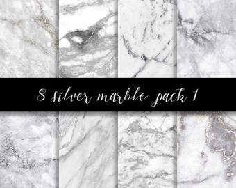 Silver White Marble Digital Paper, Commercial Use (Digital Download)