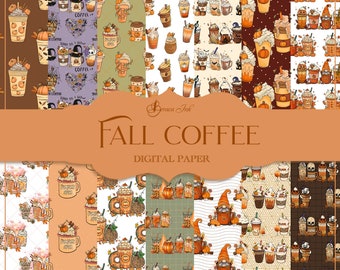 Fall coffee digital paper, seamless pattern, pumpkin spice, autumn background, thanksgiving paper, planner paper, autumn drinks, halloween