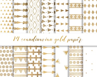 Scandinavian gold digital paper, Gold scandi pattern, glitter paper, gold pattern paper, glitter digital paper, gold card, minimalist gold