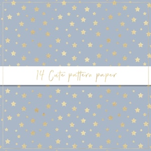 Papier numérique à motif mignon, papier sans couture, coeurs dorés, fond pastel, lune et étoiles dorées, papillons, coeurs métalliques, pois image 10