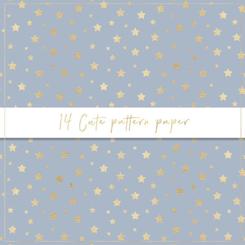 Papier numérique à motif mignon, papier sans couture, coeurs dorés, fond pastel, lune et étoiles dorées, papillons, coeurs métalliques, pois image 10