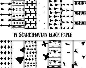 Scandinavian black digital paper 14, Black and white paper, black paper, minimalist paper, black pattern paper, nordic digital paper
