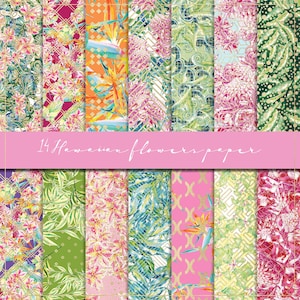Hawaiian flowers digital paper, pink tropical paper, strelitzia flower, orchids background, leaves pattern, exotic wallpaper, gold geometric