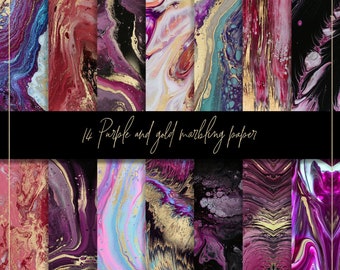 Purple marbling digital paper, colored marble background, swirls texture, gold marble veins, liliac backdrop, pink acrylic paint, watercolor