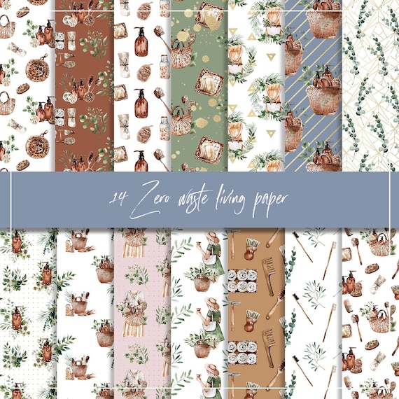 Zero waste living digital paper, organic products, watercolor leaves, eco friendly paper, vegan girl, plastic free, bamboo toothbrush, bulk