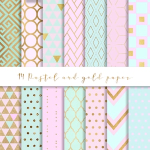 Pastel Pink and Gold digital paper, Gold paper, pastel paper, pastel pink paper, pink and mint digital paper, pastel digital paper, mint