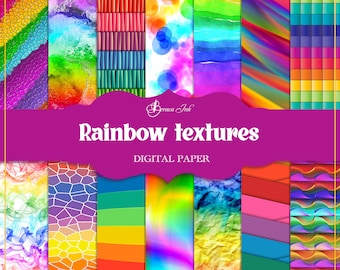 Rainbow textures digital paper, watercolour rainbow, colorful scrapbooking, stripes background, colored backdrop