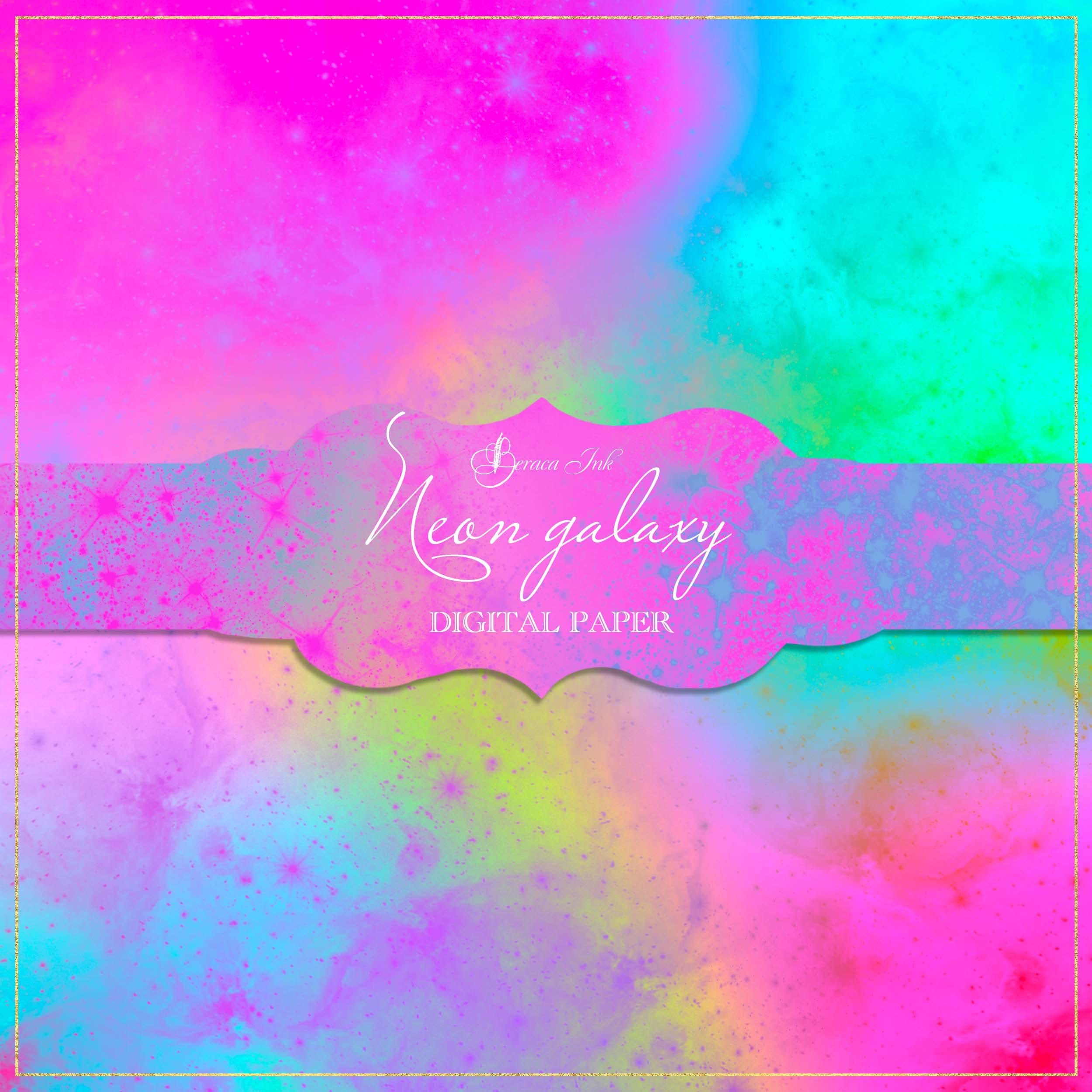 Neon Galaxy Digital Paper, Clouds Pattern, Rainbow Background, Abstract ...