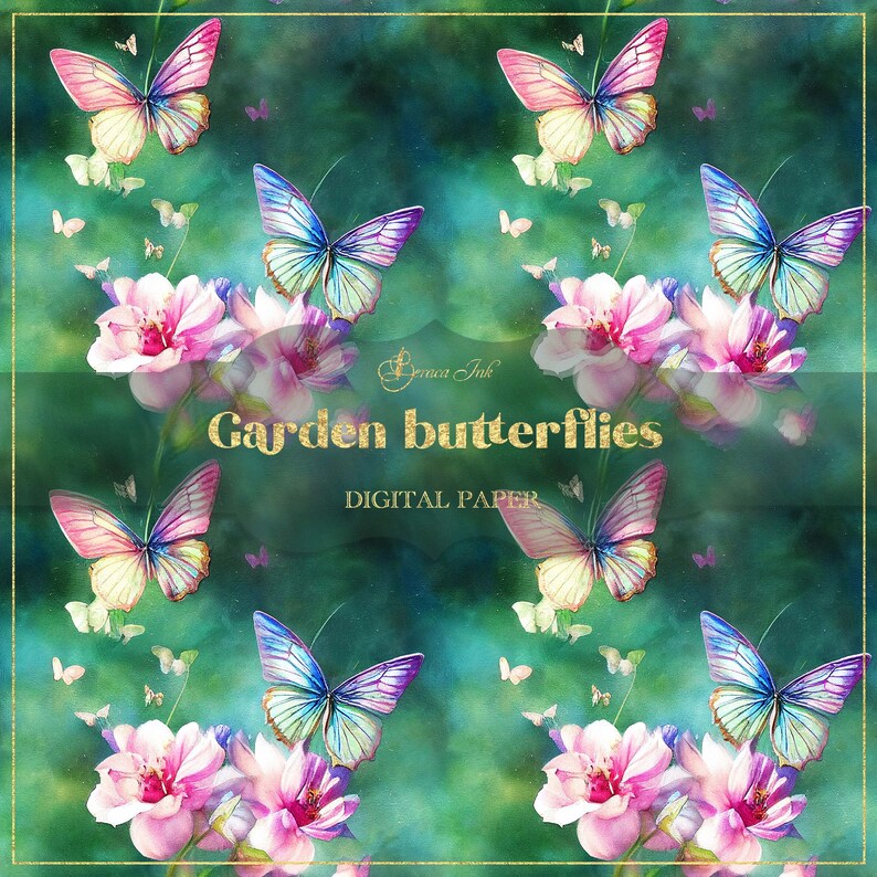 Garden Butterflies Digital Paper Seamless Pattern Floral - Etsy