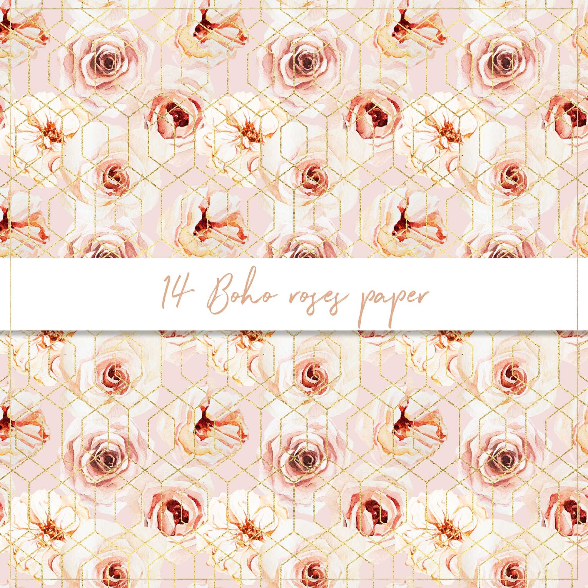 Boho roses digital paper seamless pattern watercolor boho | Etsy