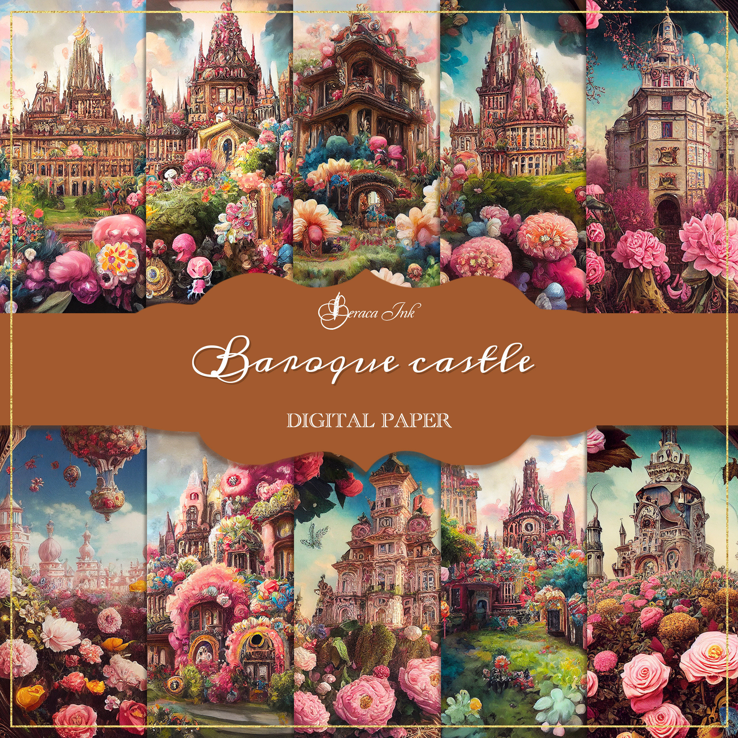 Baroque Castle Digital Paper, Floral Castle Background, Fantasy ...