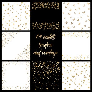 Gold Konfetti Ränder, Glitter Konfetti Clipart, Gold Konfetti Overlay, digitales Konfetti, Goldfolie Konfetti, Gold Tupfen