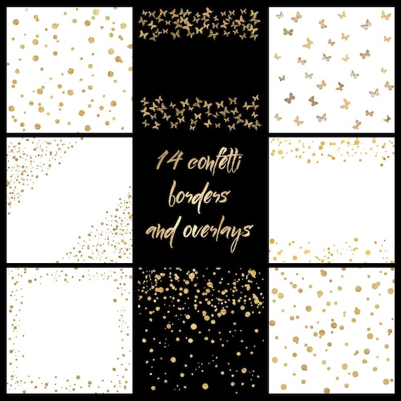 Gold Stars Confetti Borders Pack, Digital Gold Stars Confetti, Gold  Texture, Gold Foil, Gold Stars Digital Confetti Borders, Commercial Use 