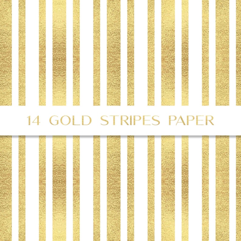 May include: A seamless pattern of 14 gold stripes on a white background. The stripes are thin and evenly spaced. The text "14 GOLD STRIPES PAPER" is centered at the top of the image.
