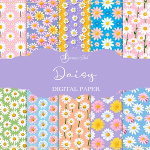 Carta digitale con margherite, motivo floreale senza soluzione di continuità, carta per scrapbooking primaverile, carta da parati con margherite, sfondo con fiori luminosi, carta con ripetizione di tessuto