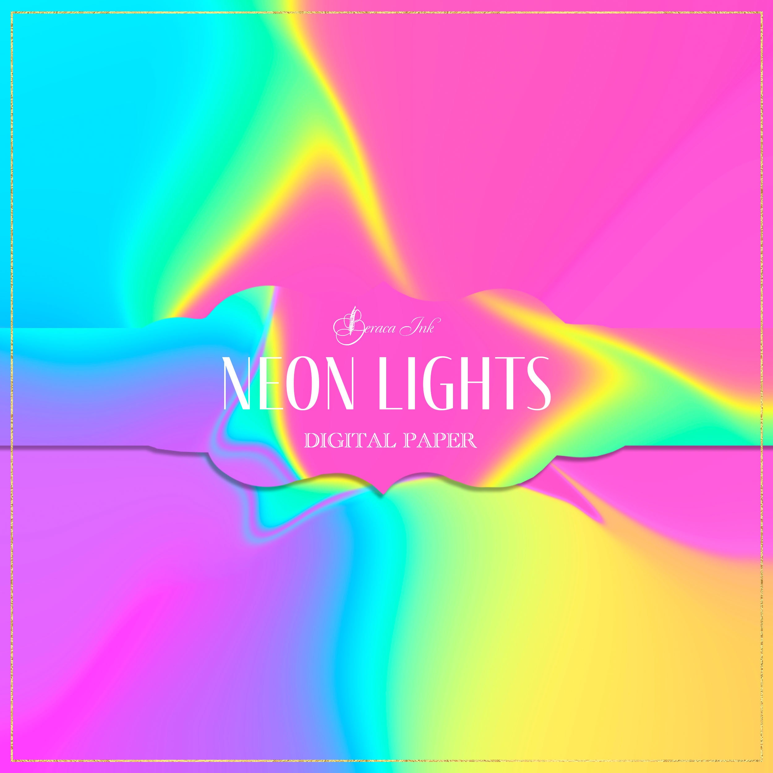 Neon Lights Digital Paper, Abstract Pattern, Rainbow Background, Bright ...