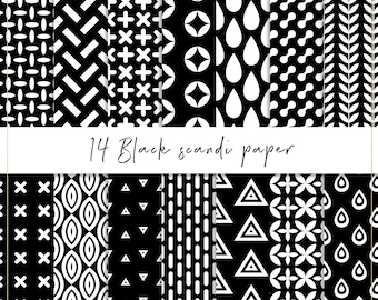 Black scandi digital paper, seamless pattern, black background, minimalist paper, nordic wallpaper, scandinavian fabric, monochrome paper