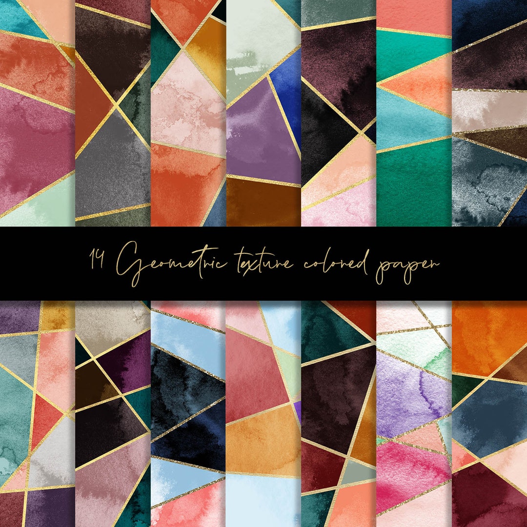 Geometric Texture Colored Digital Paper, Neutral Paper, Gold Geometric ...