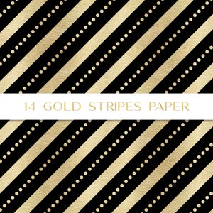 May include: A seamless pattern of 14 gold stripes with black polka dots on a black background.  The stripes are diagonal and the polka dots are evenly spaced.