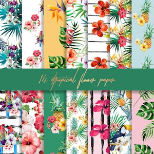 Tropisches digitales Papier, Sommer digitales Papier, Blumen Papier, Aloha Papier, Ananas digitales Papier, Hibiskus Palme Papier