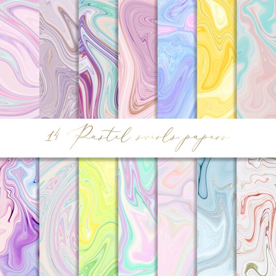 Pastel swirls digital paper, pastel marble paper, pink abstract pattern, pastel swirl background, yellow paper, pastel marbling paper