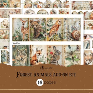 Uitbreidingskit bosdieren, botanisch junkdagboek, zakjes voor kortstondige vlinders, afdrukbare vogellabels, tags schattige dieren, babydagboek doe-het-zelf