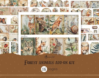 Uitbreidingskit bosdieren, botanisch junkdagboek, zakjes voor kortstondige vlinders, afdrukbare vogellabels, tags schattige dieren, babydagboek doe-het-zelf