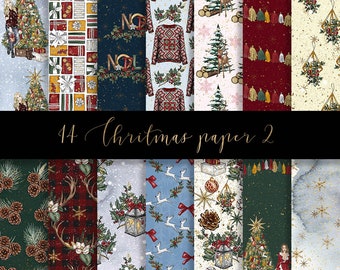 Christmas Digital Paper Pack, Winter Holiday Scrapbooking (14 JPEG Files)