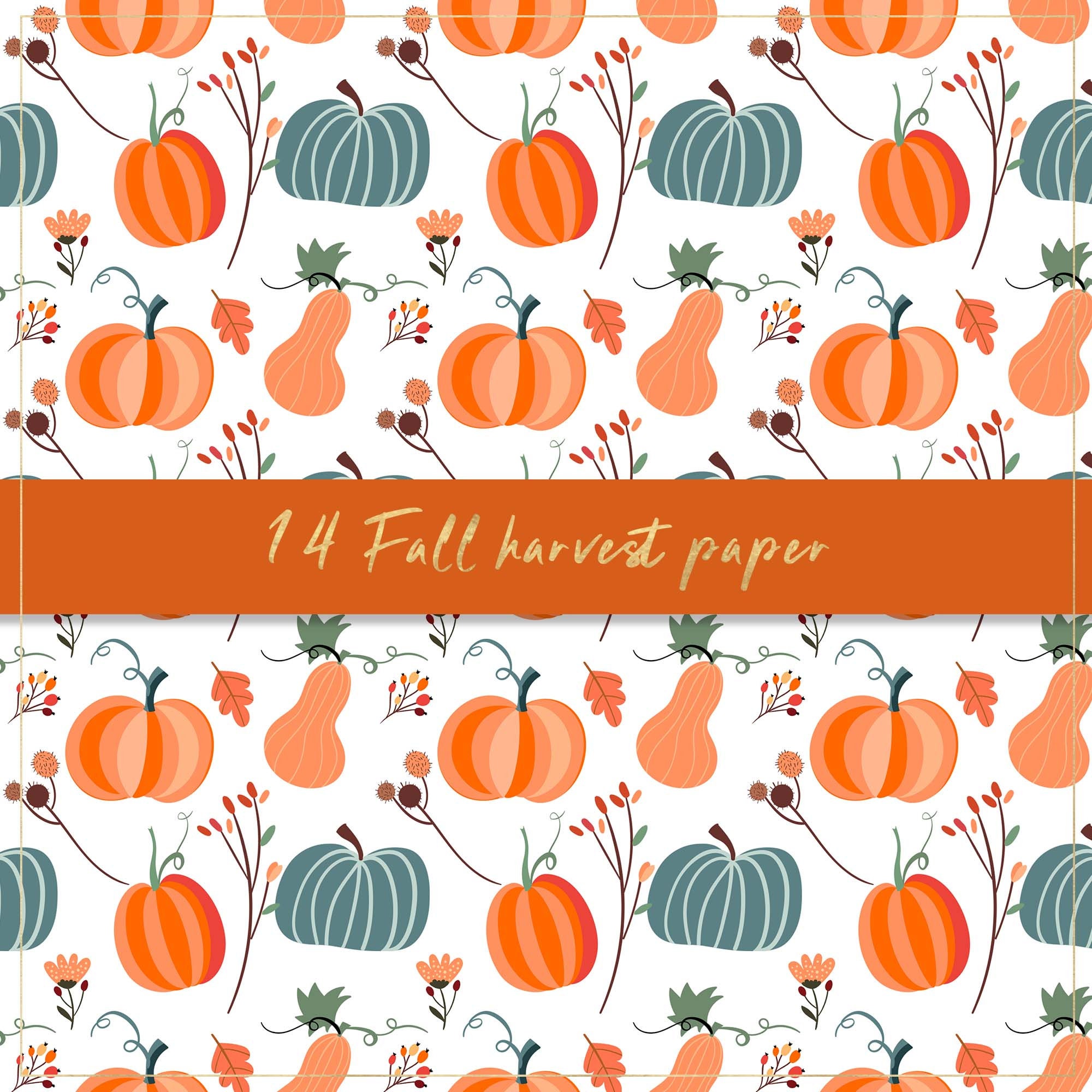 Fall Harvest Digital Paper, Seamless Pattern, Autumn Background ...