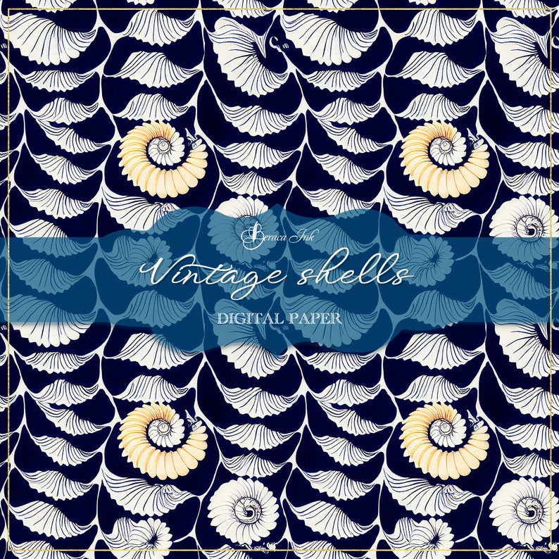 Shell Digital Paper Vintage Shells Digital Paper, Seamless Chinoiserie Pattern, Repeat ...