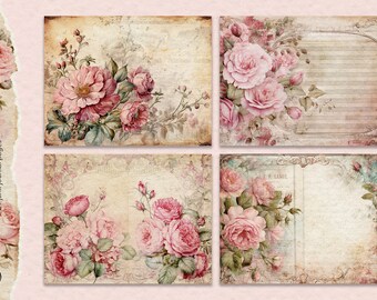 コラージュjournal*『ROSE GARDEN』 Vintage Roses Journal Pages, Printable Digital Pages, Pink