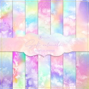 Papier numérique aquarelle doux, papier peint dégradé, arrière-plan ombré, toile de fond rose pastel, scrapbooking pastel, aquarelle colorée, nuages