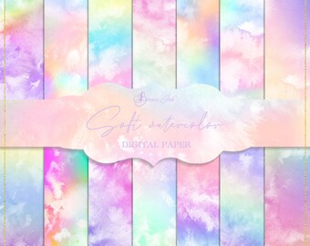 Miękki papier cyfrowy akwarelowy, tapeta gradientowa, tło ombre, różowe pastelowe tło, pastelowe scrapbooking, kolorowa akwarela, chmury