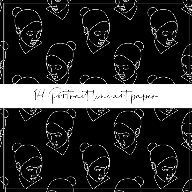Portrait Line Art Digital Paper Seamless Pattern Line Art - Etsy