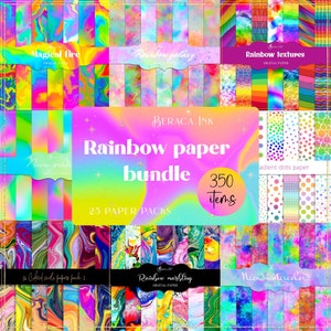 レインボー バンドル デジタル ペーパー、レインボー スワール、カラフルな背景、パステル 水彩画、ゴールド マーブル、グラデーション ピンク ペーパー、ギャラクシー背景