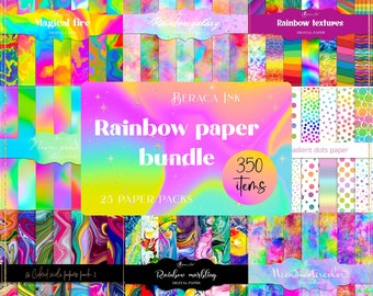 Rainbow BUNDLE digital paper, rainbow swirls, colorful background, pastel watercolor, gold marbling, gradient pink paper, galaxy backdrop