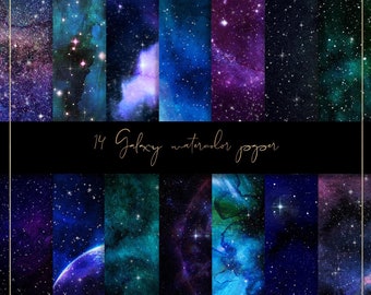 Galaxy watercolor digital paper, pattern, stardust background, universe texture, cosmic backdrop, night sky stars, space pattern