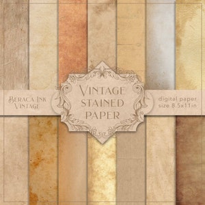 Vintage gekleurd digitaal papier, antiek papier, verweerde textuur, oud behang, bruine achtergrond, beige achtergrond, plakboek, rommeldagboek,