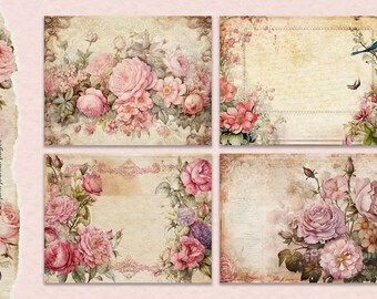 Vintage Roses Journal Pages, Printable Digital Pages, Pink