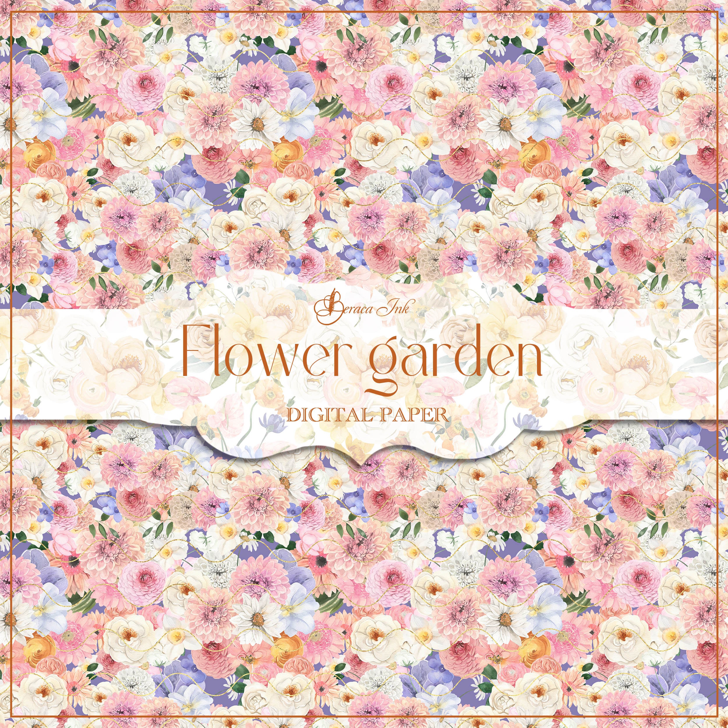 Flower Garden Digital Paper, Seamless Pattern, Bohemian Flowers, Fabric ...