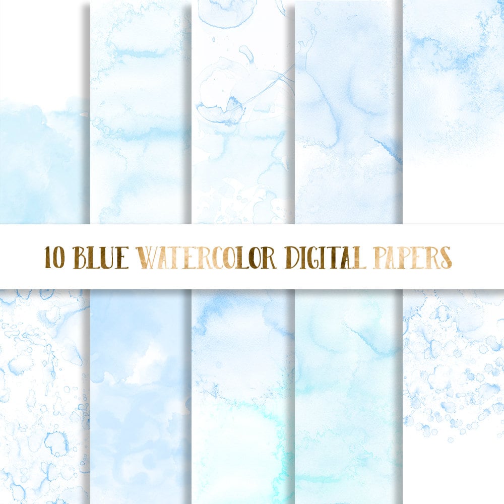 Blue Watercolor Digital Paper,  baby blue watercolor paper, watercolor texture, watercolor background, scrapbooking paper watercolor